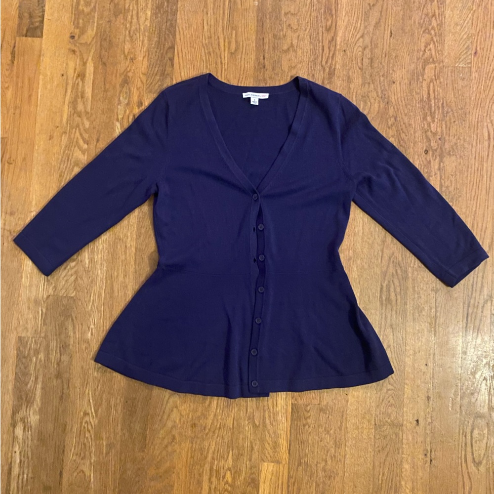 Isaac Mizrahi Peplum 3/4 Sleeve Cardigan, Navy Blue, Size XS